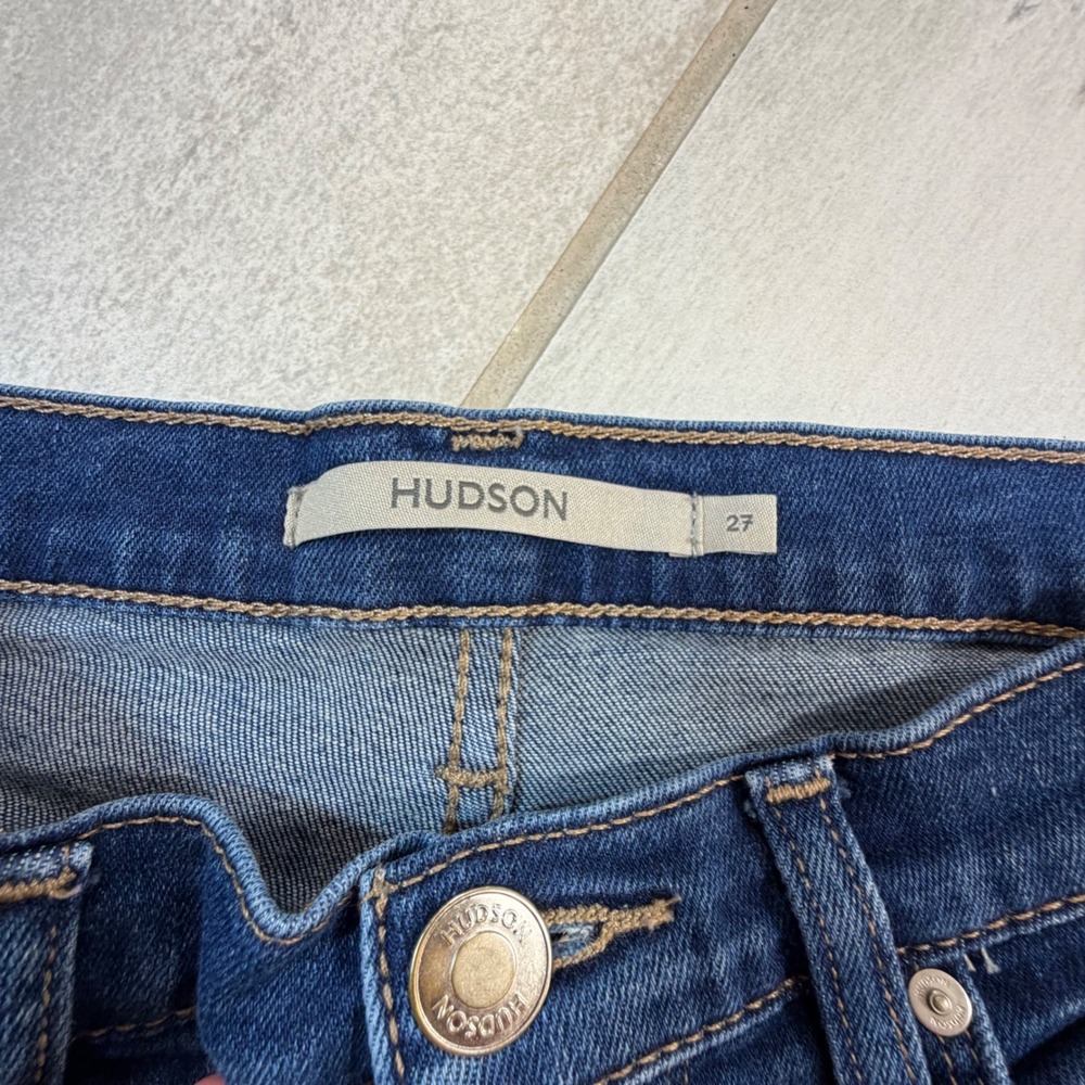 Hudson Nico Straight Leg Jeans Mission Wash Side Slit Hem Blue Denim 27